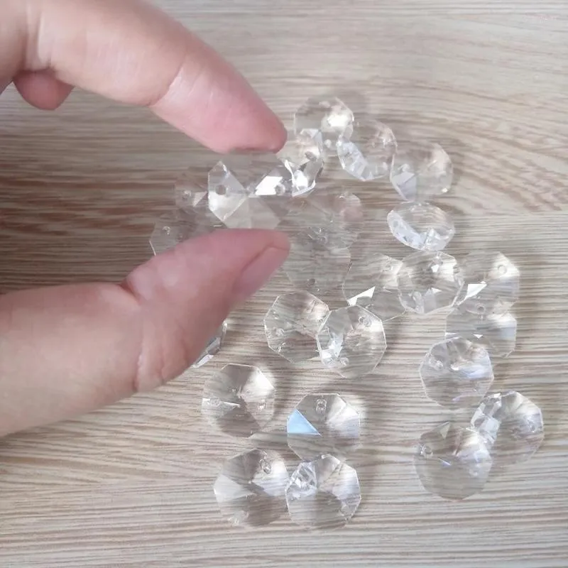 Lustre cristal camal 20pcs limpo 14 mm octogonal de miçangas soltas dois buracos prismas de peças de lâmpadas acessórios de casamento diy