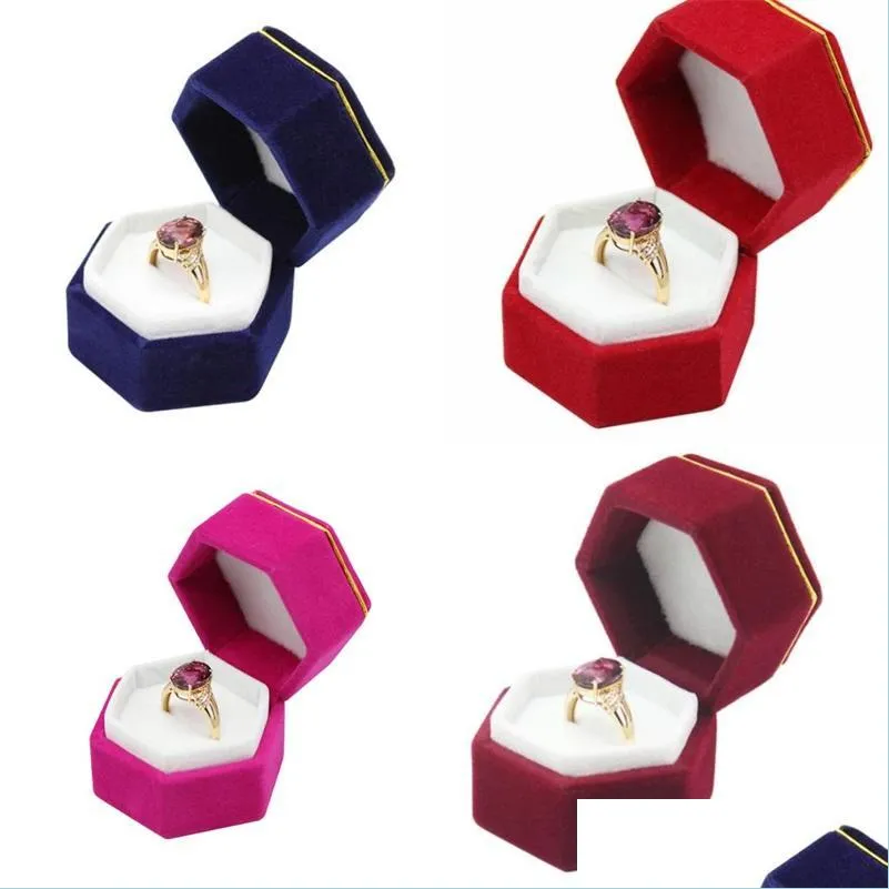 Ящики для хранения мусорные баки шестиугольные ювелирные коробки с веками в валентинки кольца коробки пластиковые хранилище для хранения для кольцевых серьгов.