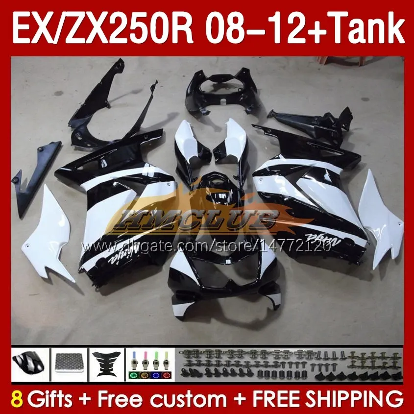 カワサキニンジャEX250R ZX250R 2008 2008 2009の注射フェアリングスタンク2010 2011 2012 ZX250 EX250 R 163NO.94 ZX-250R 08-12 EX ZX 250R 08 09 10 11 12 OEMフェアリングブラックグロッシー