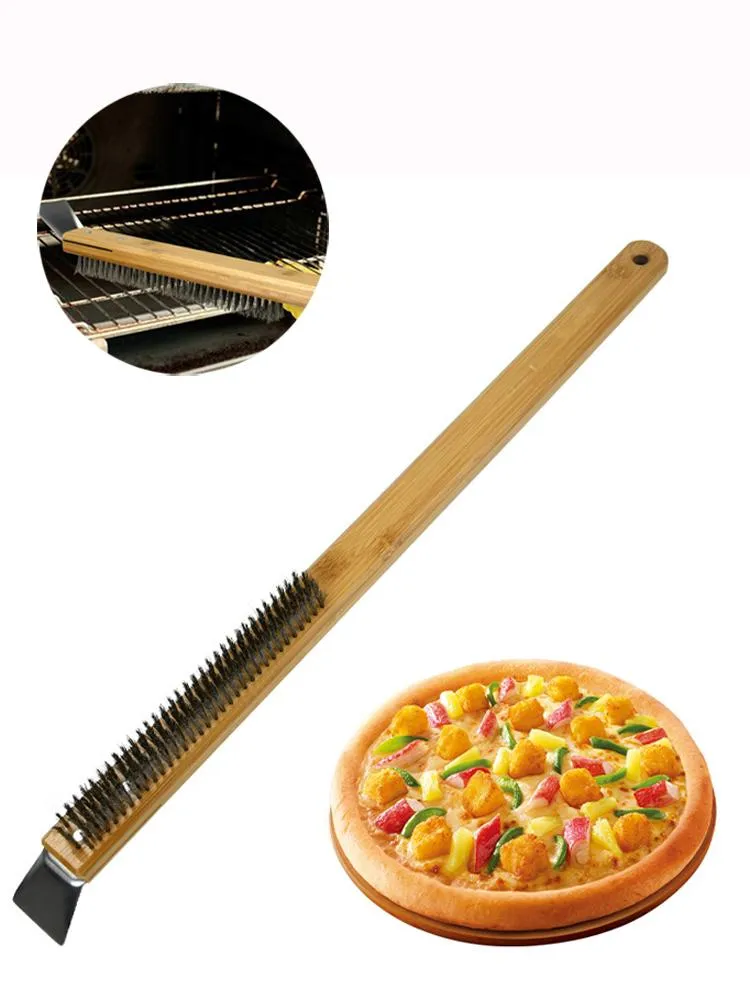 Outils de barbecue Brosse de four Fil Brosse de nettoyage de pierre à pizza avec grattoir Accessoires de gril RRE15084