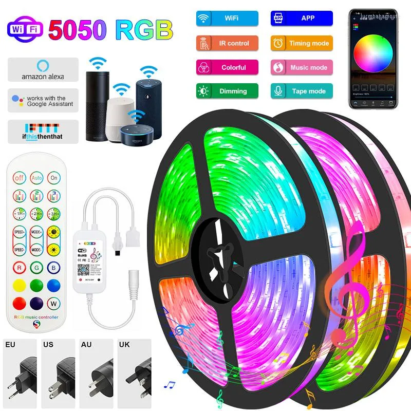 Strisce WIFI LED Strip 5M-30M RGB Light Bluetooth lampada impermeabile nastro nastro Alexa per retroilluminazione TV Desktop