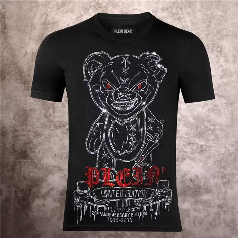 Hommes Designer T-shirt Diable Ours Strass Crâne Classique Haute Qualité Doux Confortable Hip Hop Rue PP Haut Décontracté