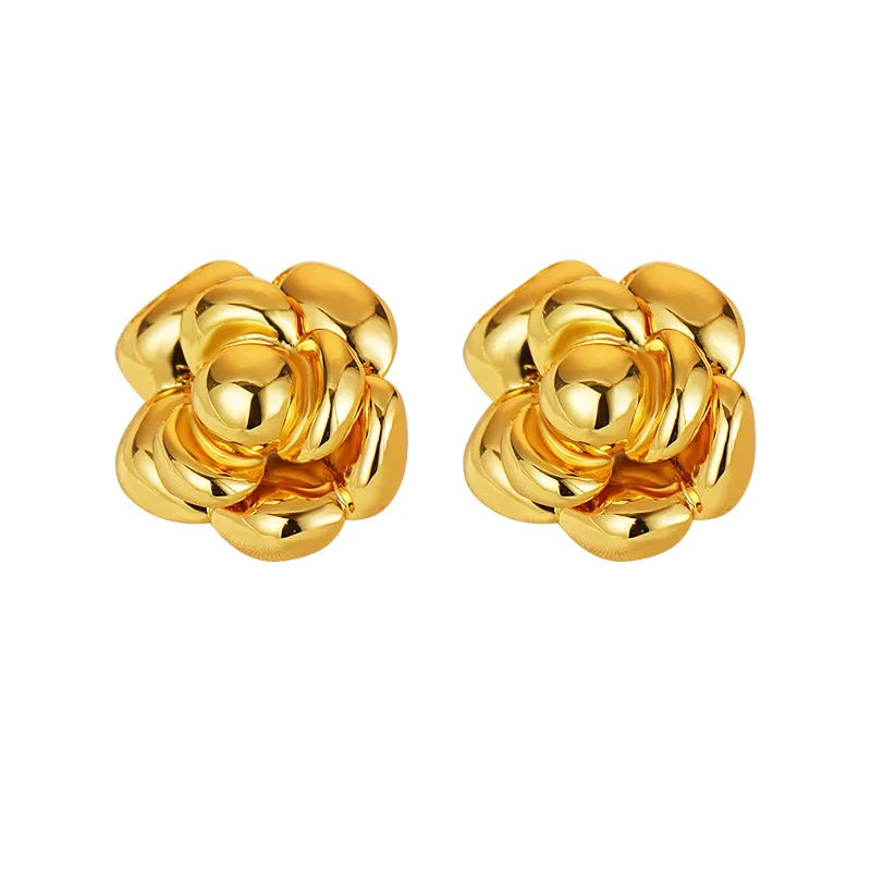 Pendientes con forma de flor de rosa, joyería chapada en oro real de 18 quilates, regalo de Navidad para mujeres y niñas