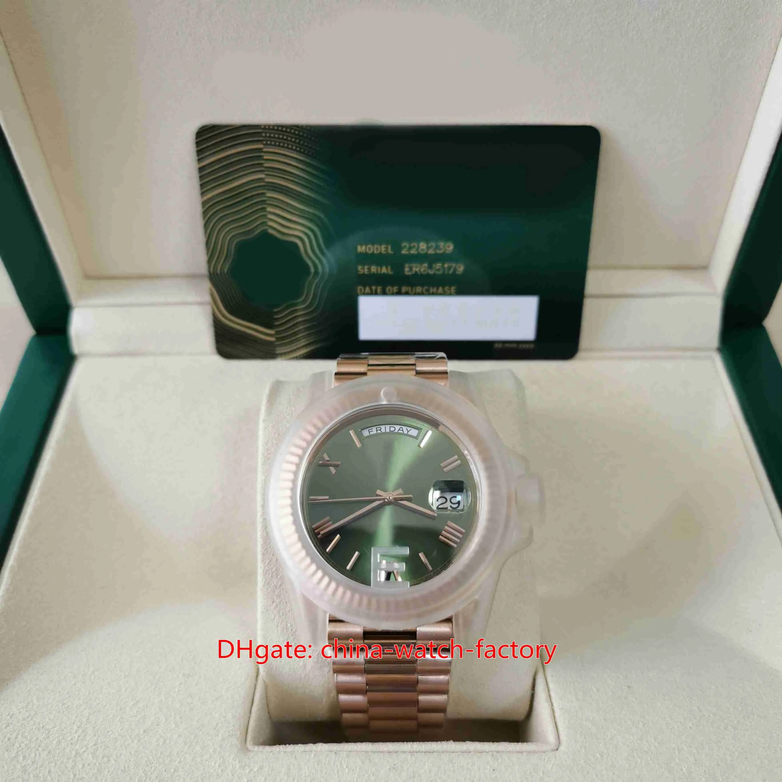 EW Factory Mens Watch Melhor Versão 40mm 228239 Presidente Verde Roman Dial 18k Rose Gold Relógios CAL 3255 Movimento Mecânico Aut2182