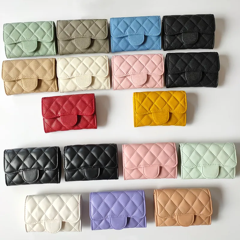 Women Coin Borse Cowhide Grid Grid Grid Pattern Flip Caviar Wortet Porta di alta qualità Porta della carta corta Designer Luxury Copertina Copertina di credito per le pecore Crema di credito Rhombus Key Female Key