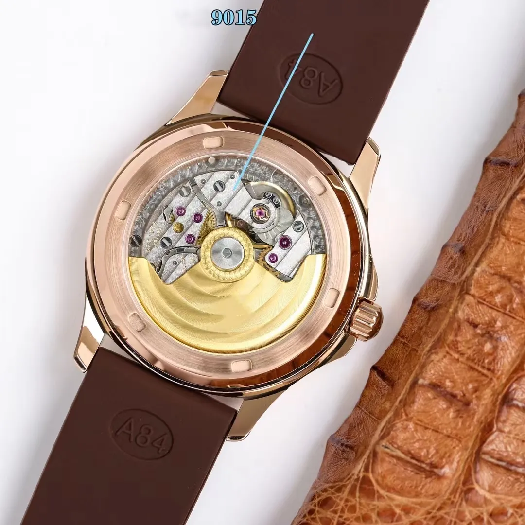 Kvinnors mekaniska klocka avslappnad elegant 9015-cal.324 Avancerad r￶relse Automatisk kedja upp 35.6mm Crystal Diamond Rose Gold Dial Coffee Belt Luxury Watch