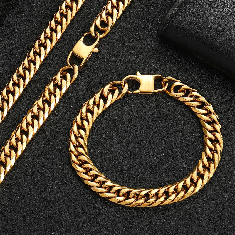 Mode Bijou Acier Inoxydable Collier Hommes Femmes Chaînes Collier Plaqué Or 18K 7/9mm 18-24 pouces