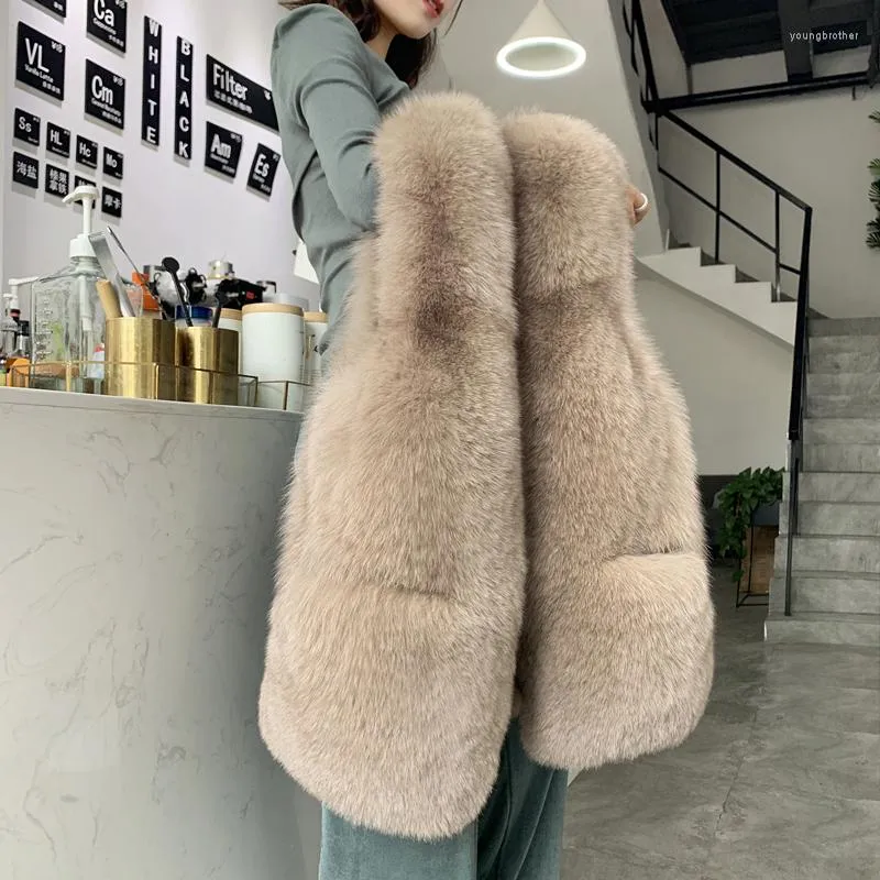 Femmes laine élégant solide fourrure gilet femmes 2022 mode coréenne sans manches hiver veste