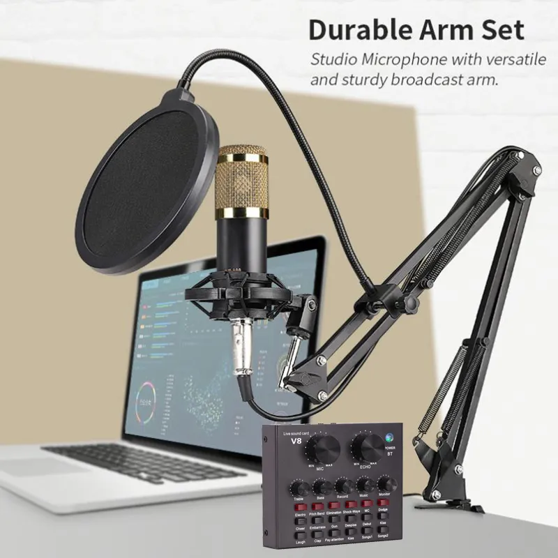 Professional Audio DJ 10 Sound Card Set BM800 900 Mic Studio Condenser  Microphone for Karaoke Podcast Recording Live Streaming