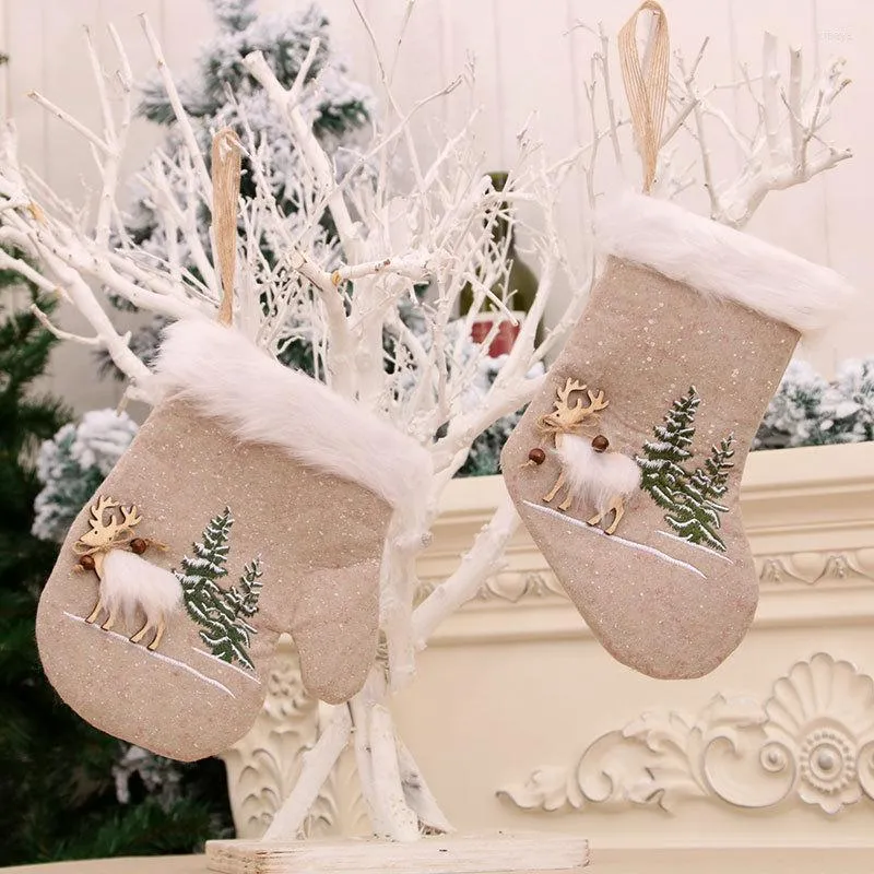 Decoraciones navideñas 1 PPC SOCKINGS ORNAMENTS Glove Glove Deer Tree Gran Decoración colgante