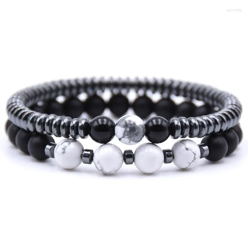 Strand 2PC Fashion Natural Stone Bangle For Men Women Club Punk Wrap Hand Jewelry Wristband Accessorio all'ingrosso