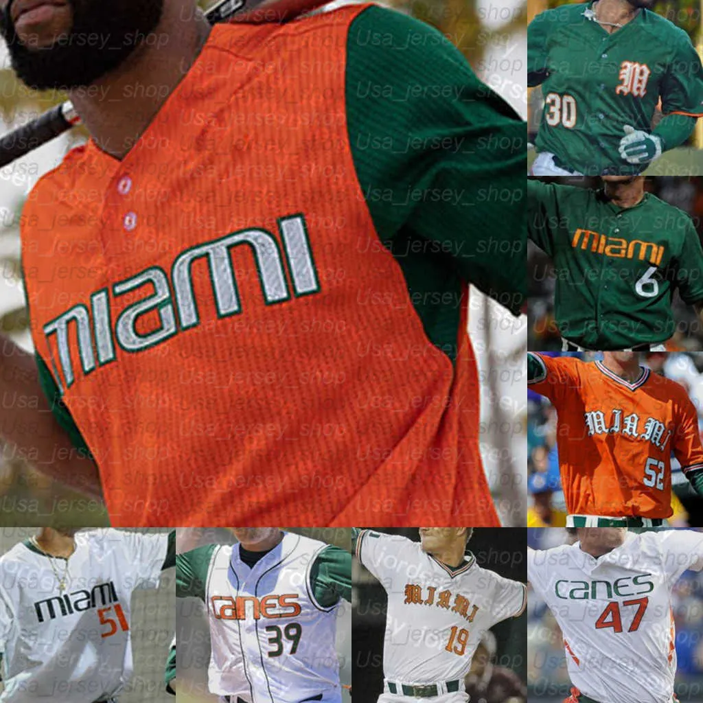 Koszulki baseballowe Nowe baseball college'u nosze 2021 Miami Hurricanes Baseball Jerseys Ryan Braun Yasmani Grandal Alex Fernandez Adrian Del Castillo Raymond Gil