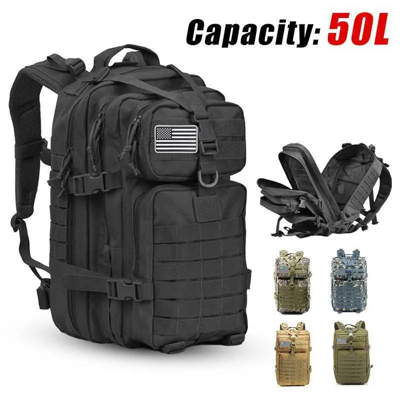 Wandeltassen 30L;/50L grote capaciteit mannen leger militaire tactische rugzak 3P Softback waterdichte buitentas wandelen camping jacht tassen L221014