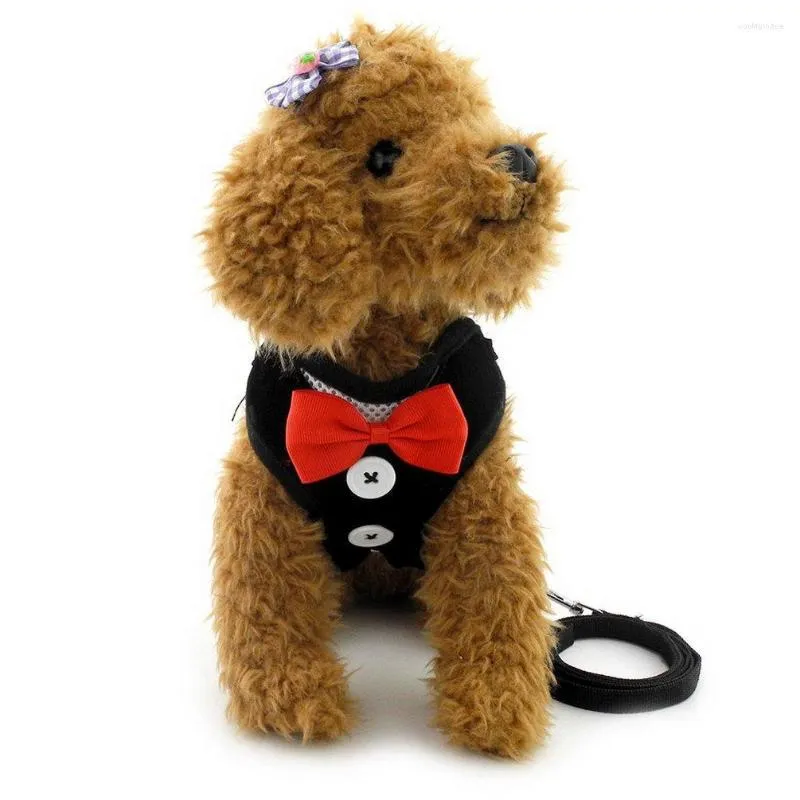 Dog Collars Puppy Velvet Plaid Bowtie Gentleman Suit Boy Tuxedo Harness Vest for Handle Ph012