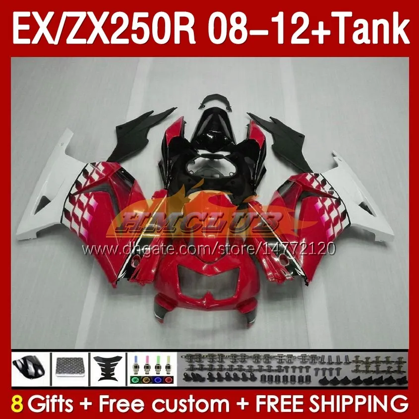 Tankeinspritzverkleidungen für KAWASAKI NINJA ZX250 EX250 R 2008-2012 163Nr.135 EX ZX 250R EX250R ZX250R 2008 2009 2010 2011 2012 ZX-250R 08 09 10 11 12 Verkleidung rot glänzend