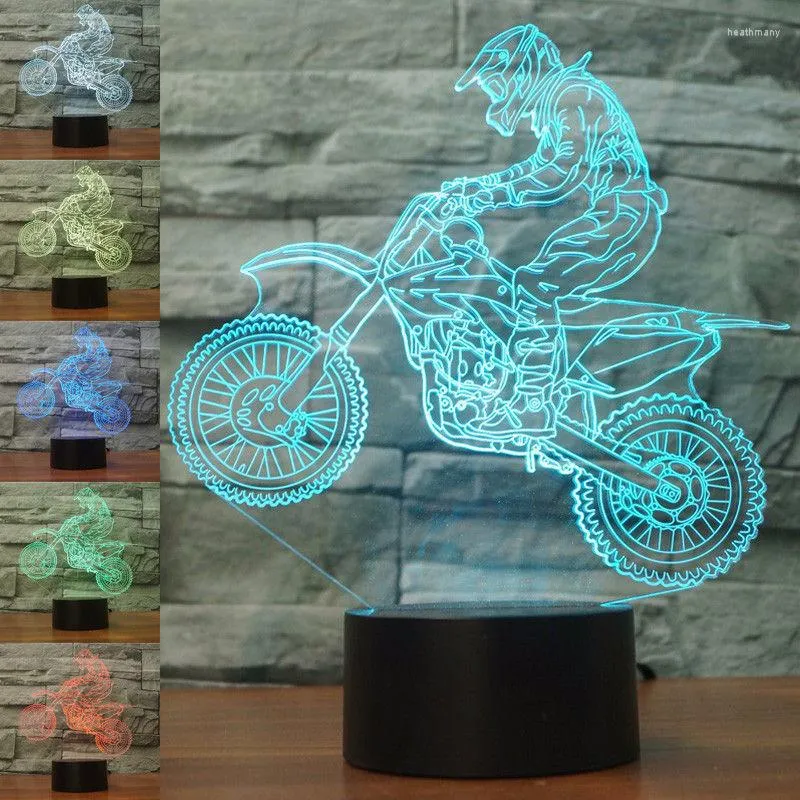 Night Lights 3D Riding Mountain Motorcycles LED Touch Illusion Lamp 7-color Change USB Table Lamps Home Office Decor Gift Light