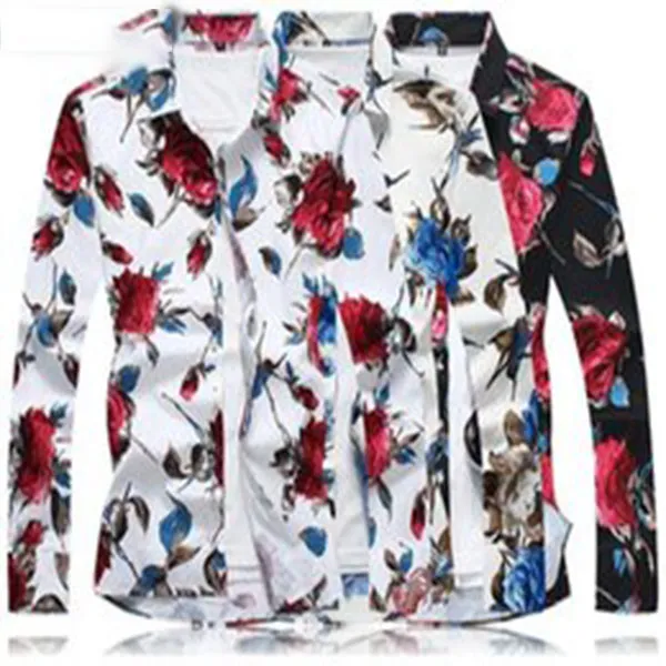 Летние мужские повседневные рубашки Man с длинным рукавом уникальный дизайн цветочные рубашки мужчина повседневная химина Homme Slim Fit Rub