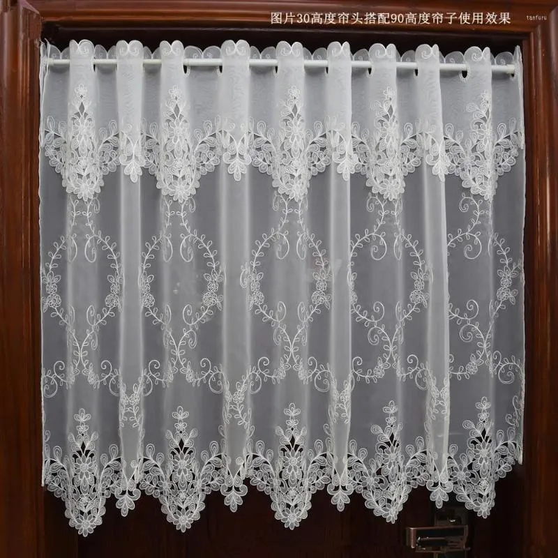 Curtain White Half-curtain Flower Embroidered Window Valance Lace Branch Hem Coffee For Kitchen Cabinet Door A-114