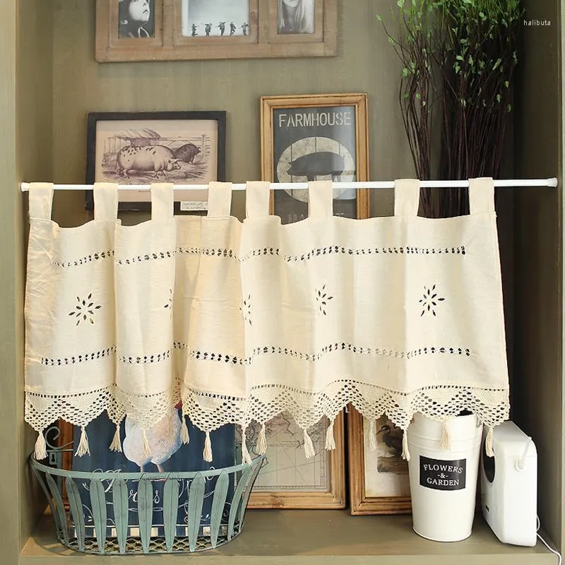 Curtain Retro American Country Cotton Linen Fabric Fashion Tassels Short Shade For Bar Kitchen And Door