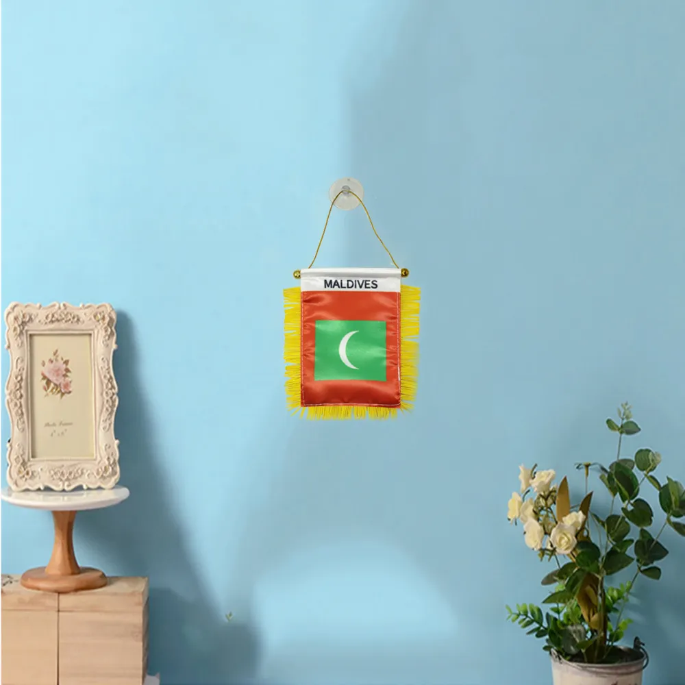 Maldives Fringy Window Hanging Flag 10x15 cm Mini Maldive a doppia faccia di scambiare bandiere con una mano di aspirazione per l'arredamento della porta dell'ufficio di casa