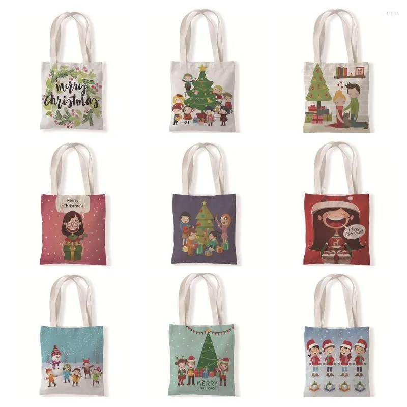 Sacs de rangement Joyeux Noël Imprimé Fourre-Tout Sac À Bandoulière Pour Femmes Shopping Père Noël Arbre Grand Voyage École Plage