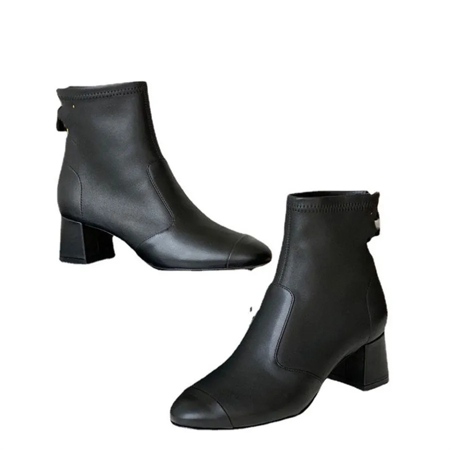 2022 femmes designer tête ronde Martin bottes luxe mode cuir couleur unie botte courte automne hiver dame beaucoup collocation derrière fermeture éclair semelles épaisses chaussures