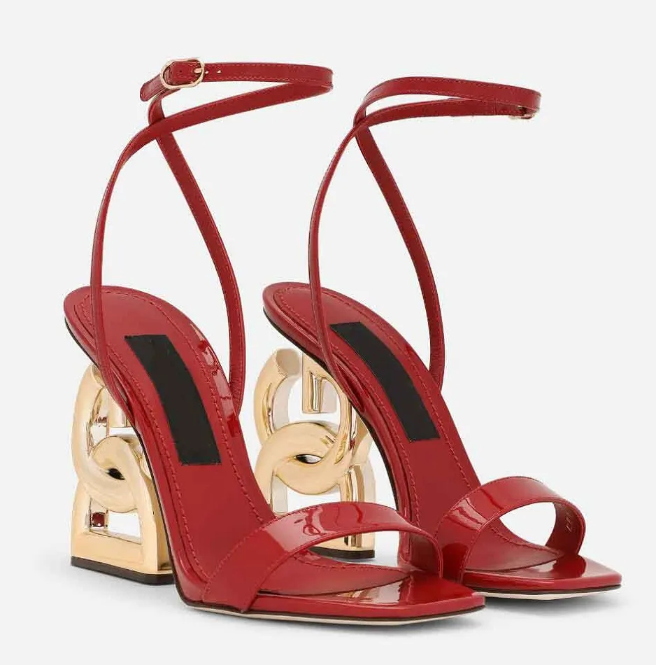 Vrouwen sandalen schoenen baroquel hakken sandalia's zomer luxueuze Keira gepolijste kalfslin lady pop hiel vergulde koolstof dame jurk glad