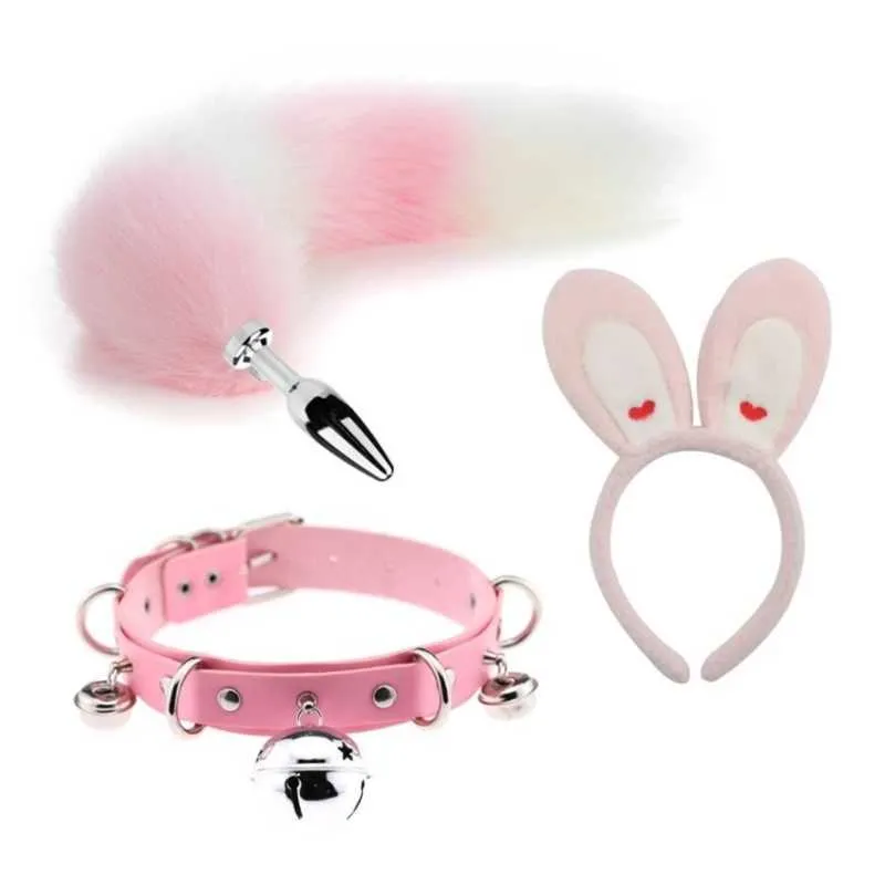 Beauty Items 1Set Kragen Kette Sklave Knöchel Handschellen Bondage Nippel Clips Butt Plug Peitsche sexy BDSM Kit Fetisch SM Spielzeug für Frauen Paare