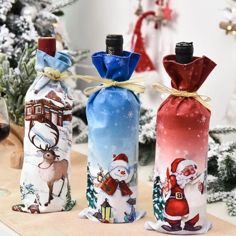 Juldekorationer Santa Claus Creative Cartoon Wine Bottle Cover Old Man Doll Gift Family Table Decoration