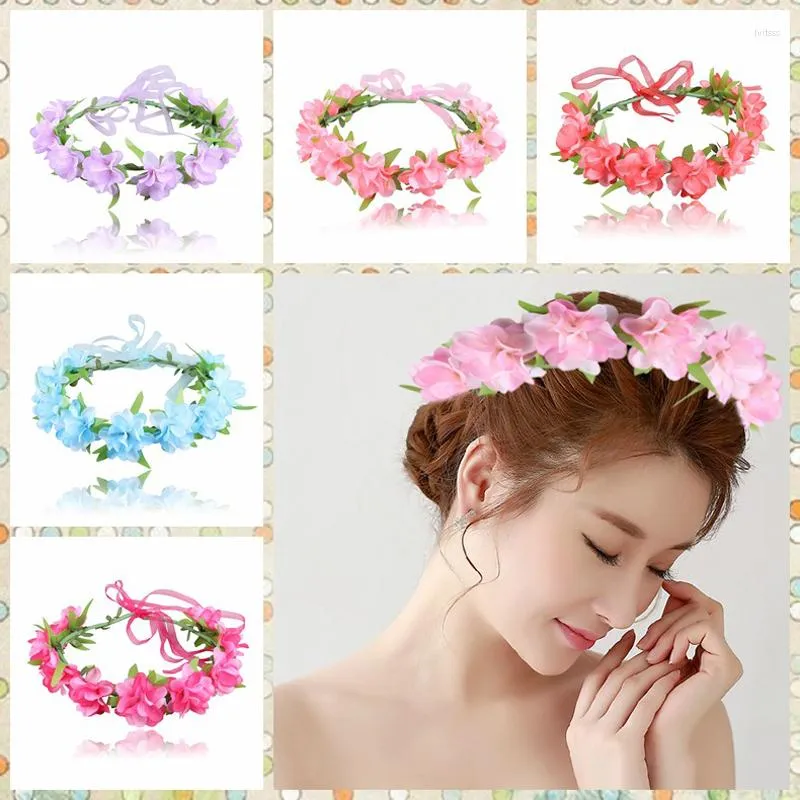 Decoratieve bloemen boho kunstmatige bloemkrans bruid dames kroon haarband bruiloft bloemen hoofdband slinger lint meisje accessorie