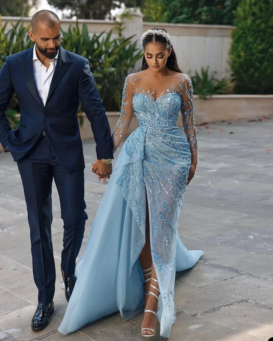 Pale blue beaded dress hotsell