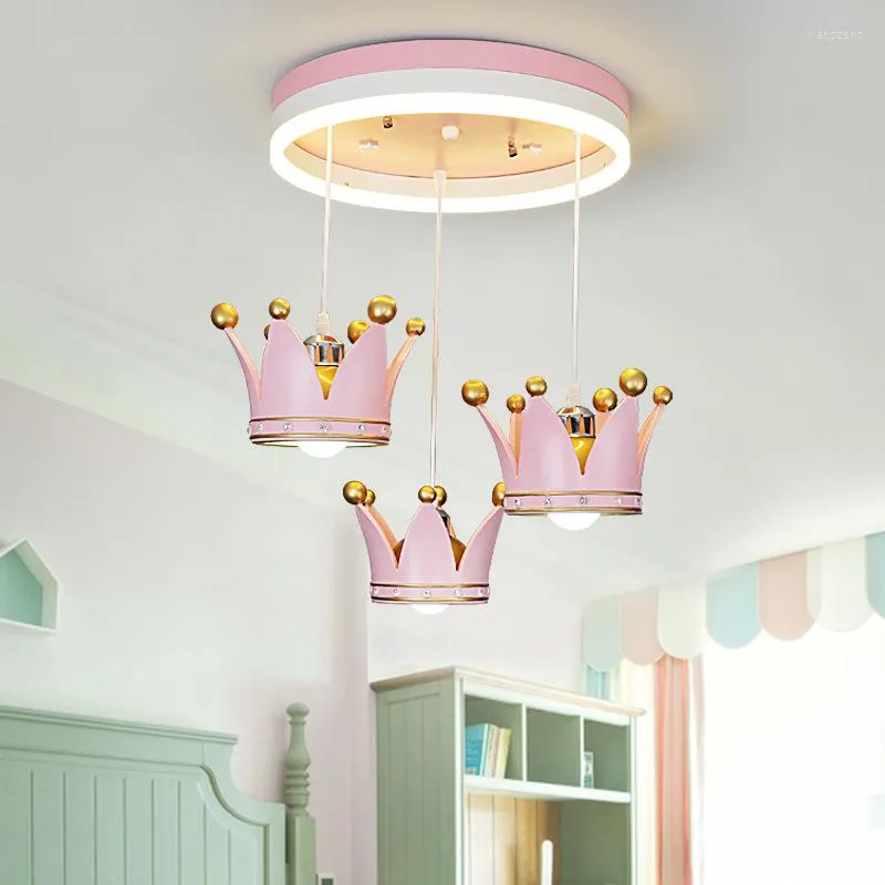 Lampes suspendues couronne européenne chambre d'enfant chambre de fille princesse personnalité créativité lustre chaud et doux