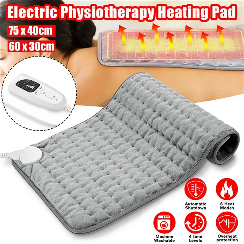 Almohadilla calefactora eléctrica de 110V-240V, manta con temporizador, almohadillas térmicas de fisioterapia para hombros, cuello, espalda, columna vertebral, alivio del dolor de piernas, invierno cálido