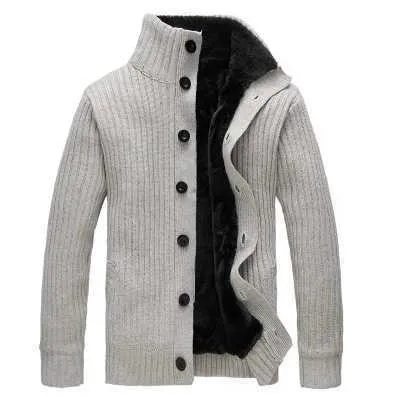 Herrtröjor vinter män tröja turtleneck ull kappa cardigan stickkläder varm fleece hoodie tröja avslappnad kappa