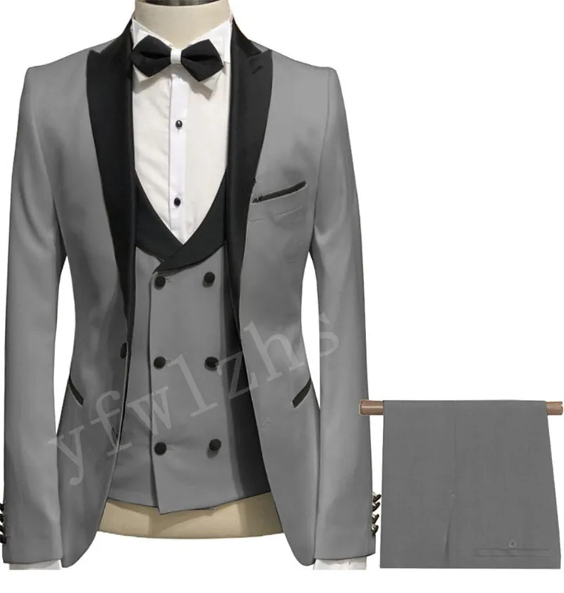 Män passar en knapp brudgum tuxedos topp lapel groomsmen bröllop/prom/middag man blazer jacka byxor ttwo knappar väst w771