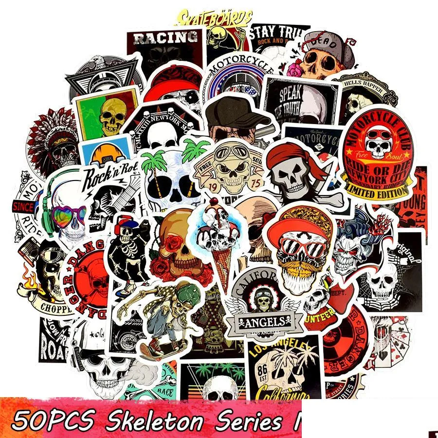 Decorações de console 50pcs punk skl vinil adesivos bombas de horror de doodle decalques de carro à prova d'água para laptop skate biciclo de skate de skate diy dhu7c