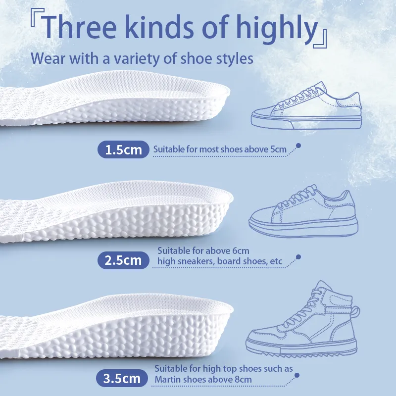 Altezza Aumenta le solette per scarpe cuscino traspirante deodorante che corre per i piedi uomini donne ortopediche tallone di sollevamento del tallone
