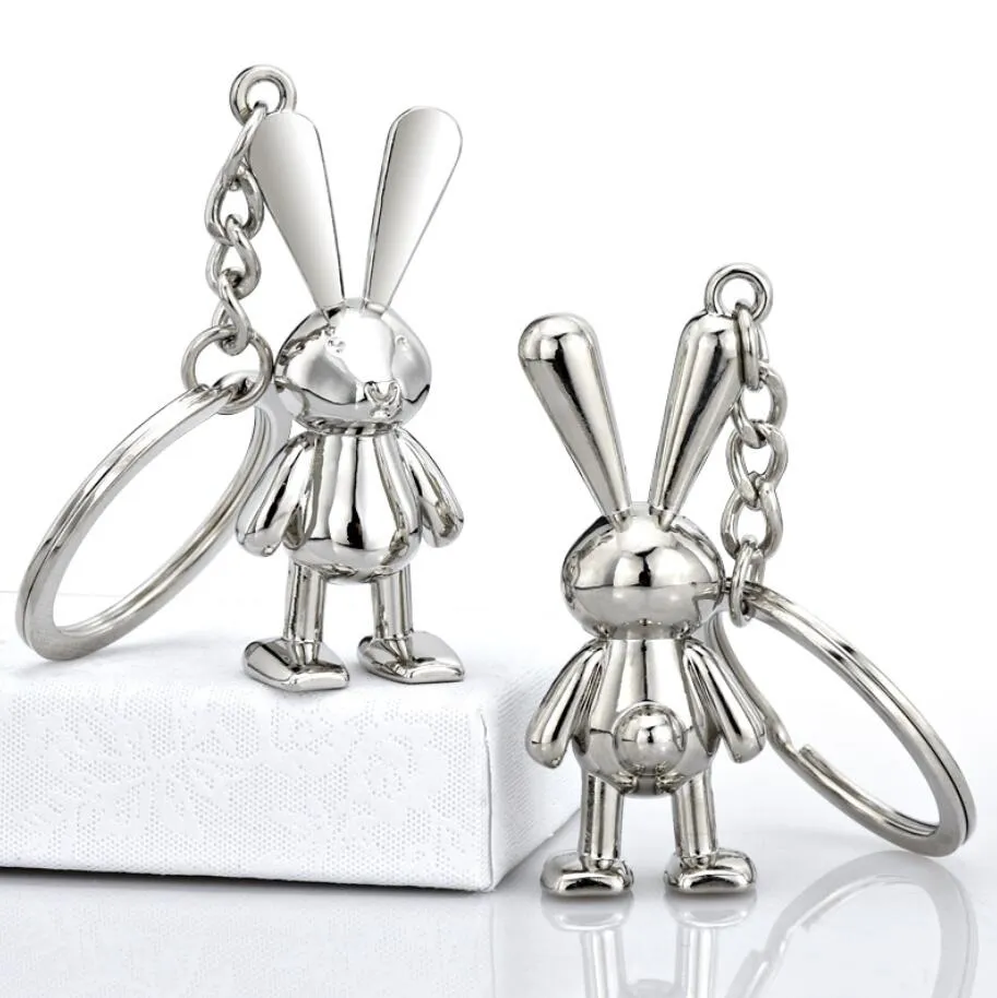 Fashion Keychains Cartoon 3D Rabbit Silver Color Pingents