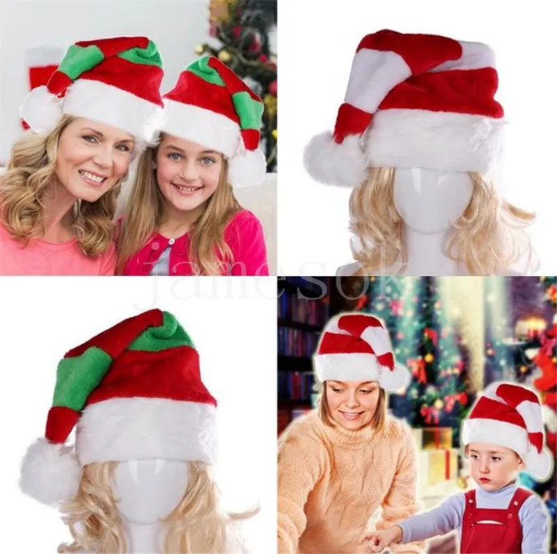 Xmas Party City Christmas Hats Red White Stripe Adult Childrens Plush Christmas Hat Red Black