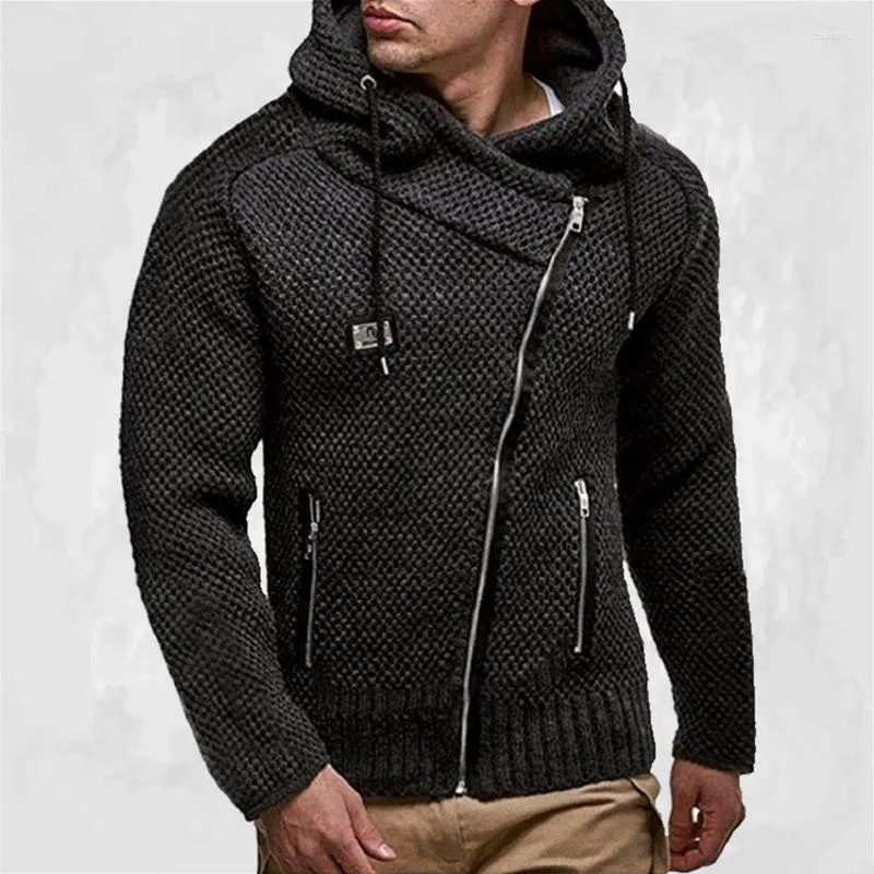 メンズセーターwepbelスリムフィットジャケットカーディガン長袖のファッション斜めジッパーメンブラックエクストラライニングセーターフード付き