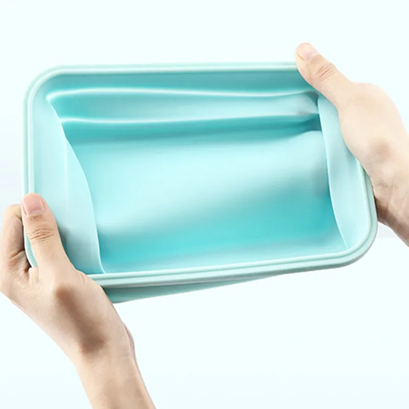 Bowls Silicone 350ML Dinnerware Rectangle Collapsible Lunch Box Food Storage Container Free Microwavable Portable Picnic Camping Outdoor zxf15