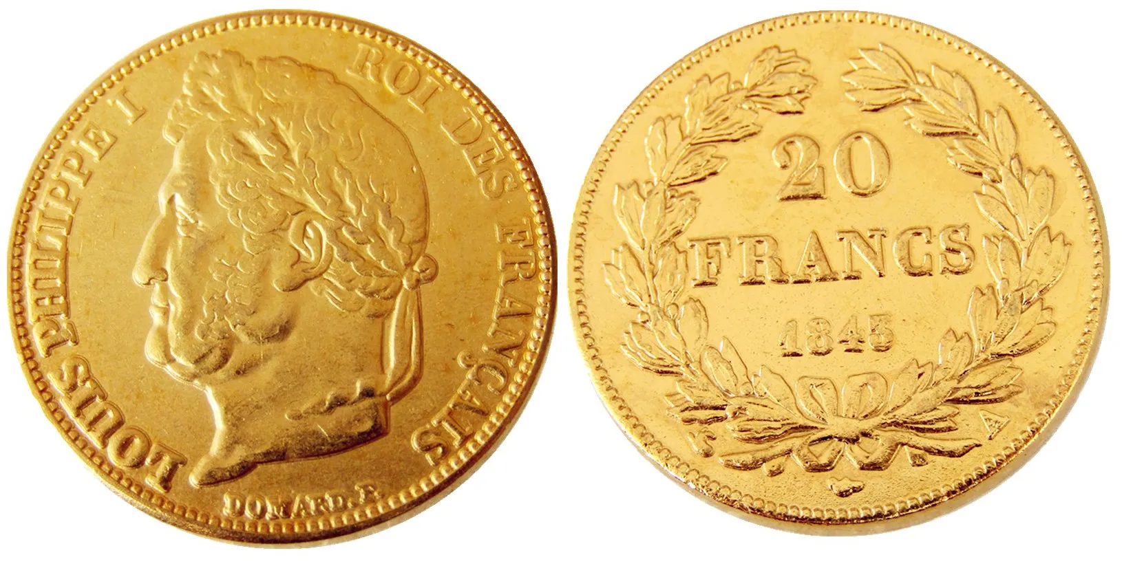 Francia 20 Francia 1843A Moneta decorativa placcata in oro Copia stampi in metallo prezzo di fabbrica di produzione