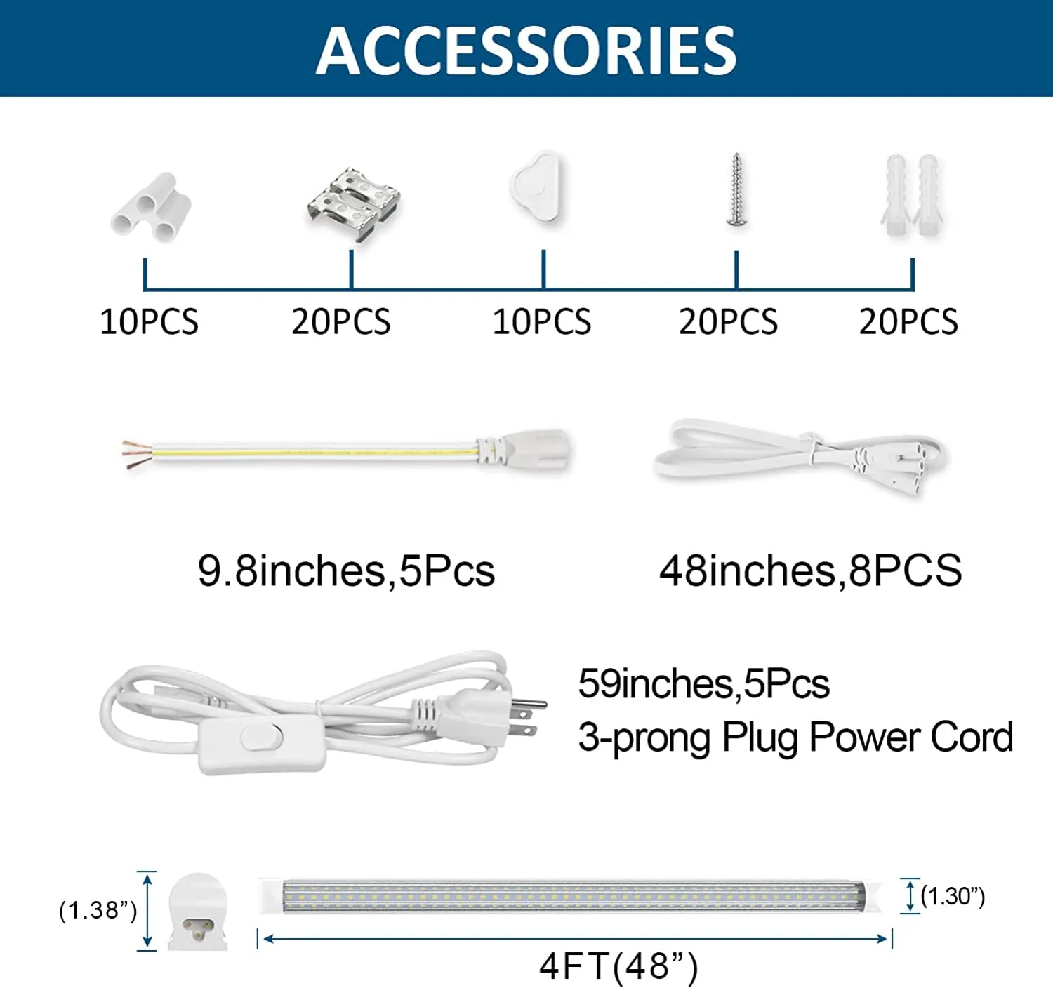 10 팩 4ft LED 튜브 상점 라이트 45W 6000LM 6500K 쿨 화이트 트리플 로우 링크 가능한 비품 4 피트 LED 튜브 조명 워크숍 차고