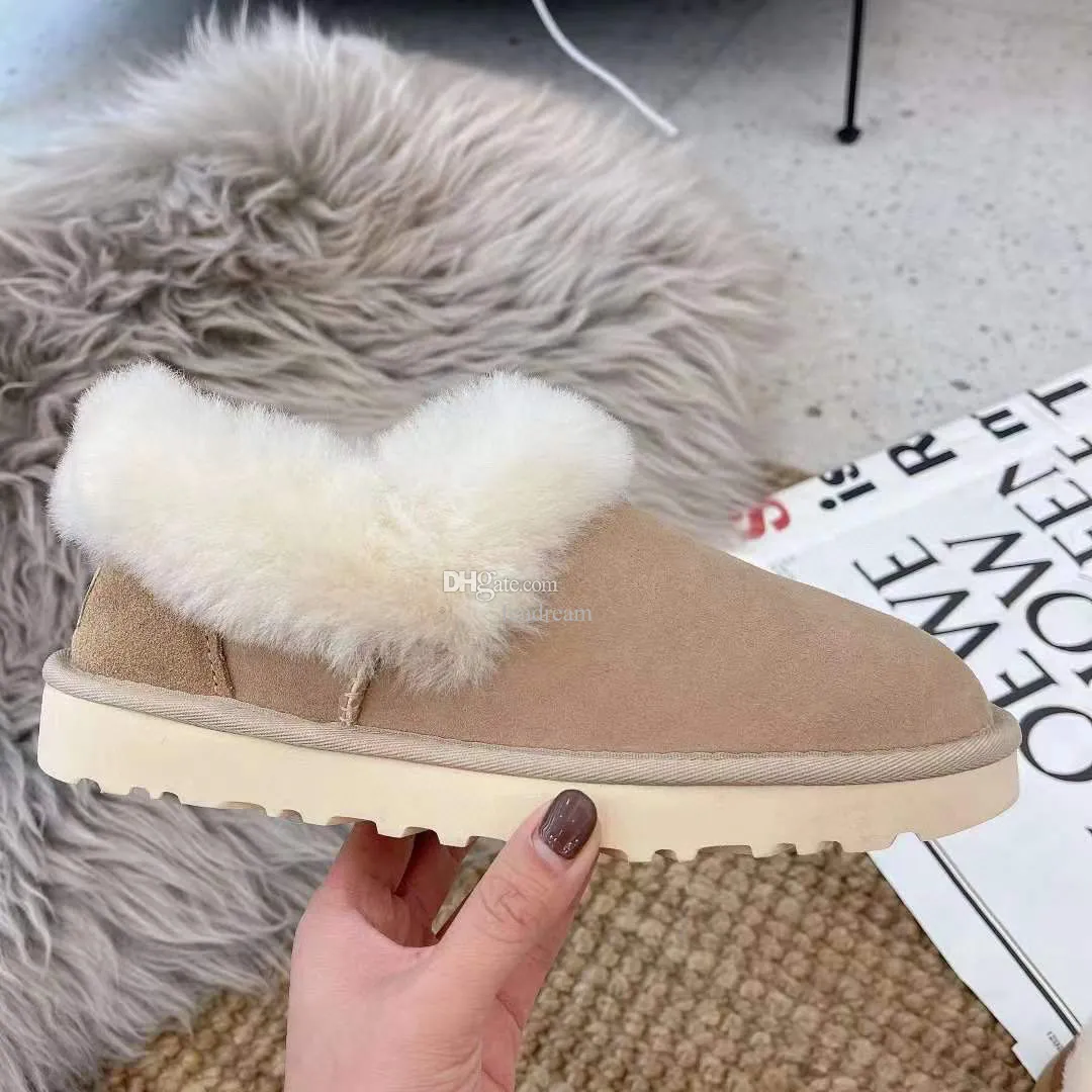 نساء فائقة الثلج Mini Mini Slipper شتاء جديد شهير في الكاحل من جلد الغنم الفراء الحفاظ على أحذية دافئة مع حقيبة غبار البطاقة US4-12 هدايا جميلة