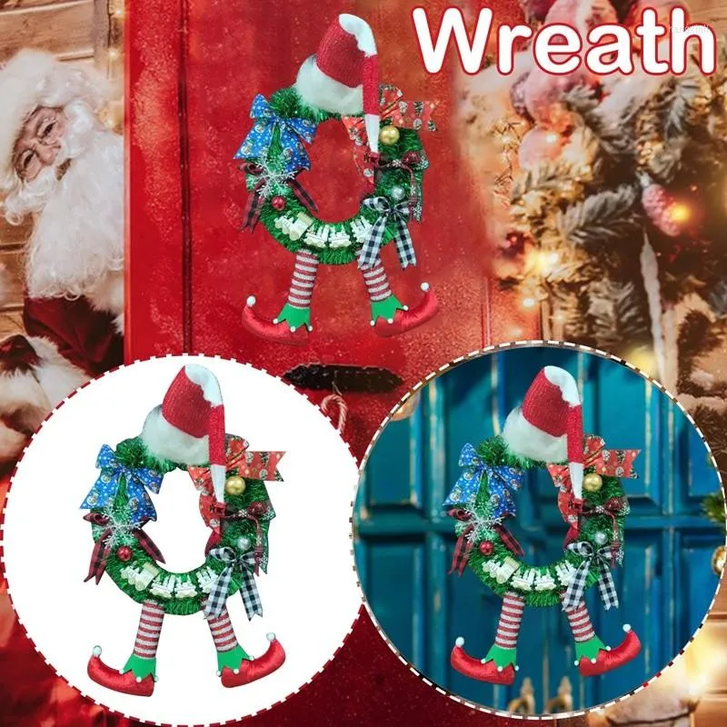 Decorative Flowers Christmas Wreath Door Hanging Decoration Clown Hat Leg Home Party Supplies