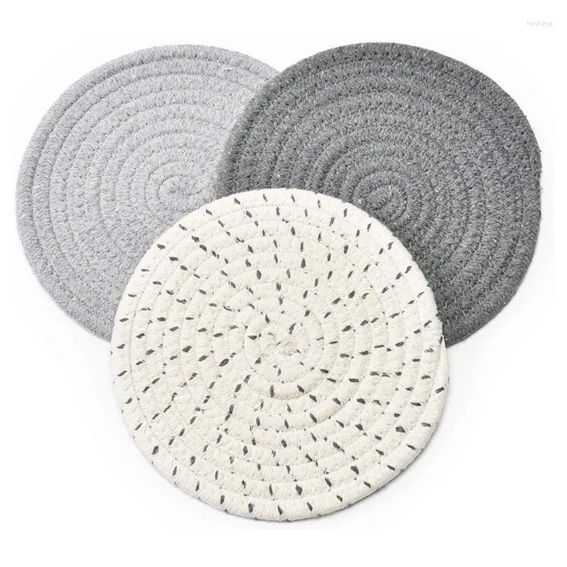 Tapis de table 3 pièces maniques maniques pour cuisine pur coton Pots et casseroles fil tissage tampons ronds élégants sous-verres