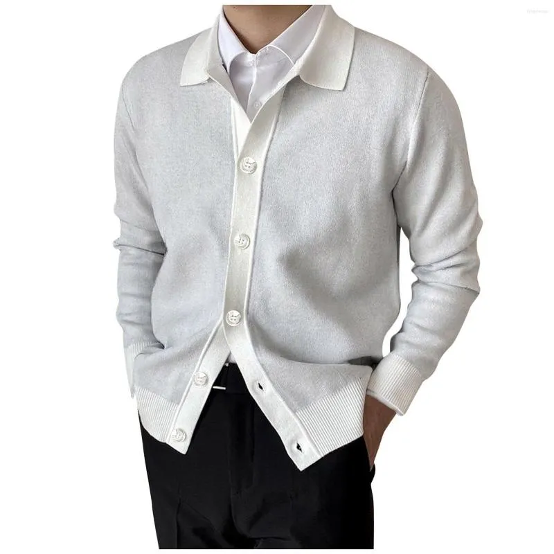 Cedidores masculinos Cardigan Moda Casual Fio Casual Fio Isoletor Basitado Turn Botão do colarinho de manga longa Caso coreano Roupas de estilo coreano