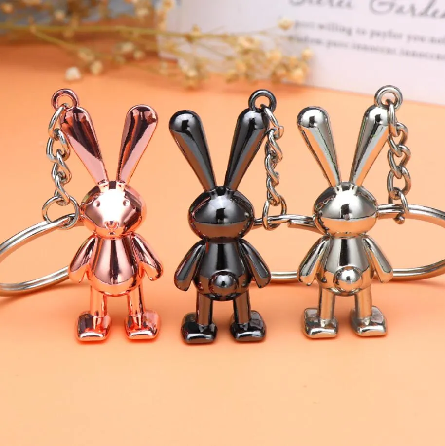 Śliczny stal ze stali nierdzewnej 3D króliki brelokowe DIY Metal Holder Chain Vintage Rabbits Wiselant Klucz Pierścienie Prezenty