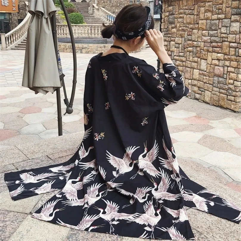 #5436 Summer Casual Japanese Cardigan Printed Kimono Shirt Women Oversize Harajuku Sunscreen Windbreaker Kimono Robe Femme J190618