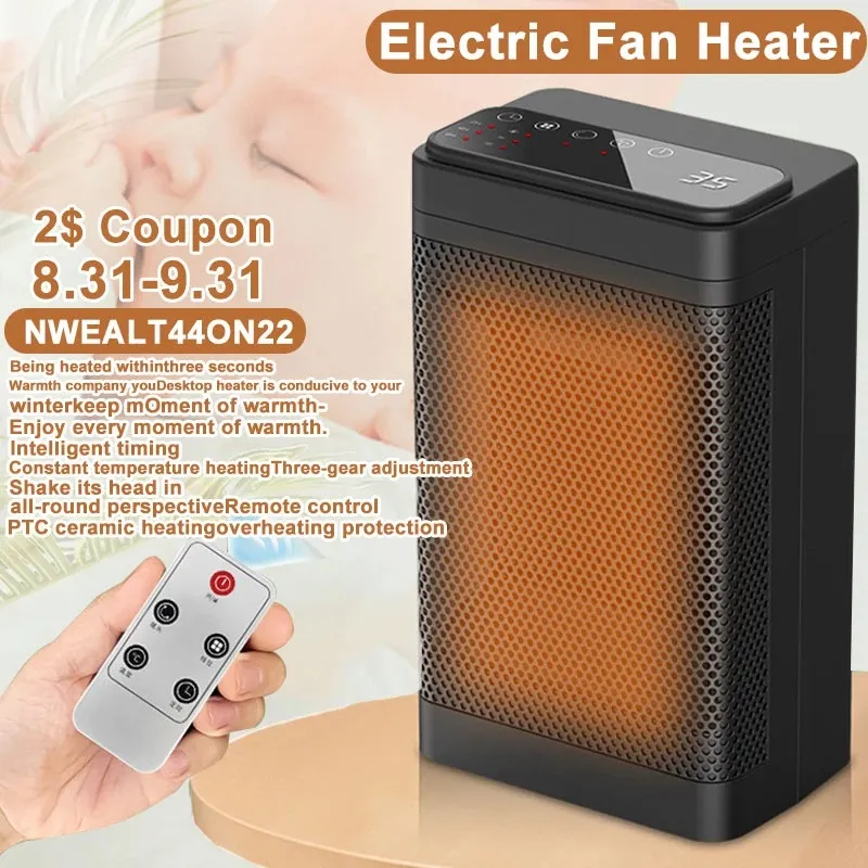 2022 Neue tragbare elektrische Heizung Desktop Mini Heizung PTC Home Quick Heat Heater Fernbedienung Stille Maschine